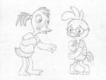 anthro bottomless buckteeth clothed clothing covering covering_self dripping duo embarrassed erection eyewear female genitals glasses male male/female open_mouth penis pussy reaching shirt shy simple_background standing tapering_penis teeth topwear young young_anthro mizzyam chicken_little_(2005) disney abby_mallard ace_cluck anatid anseriform avian bird chicken duck galliform gallus_(genus) phasianid graphite_(artwork) greyscale hi_res monochrome pencil_(artwork) traditional_media_(artwork)