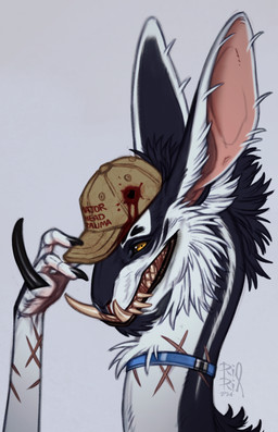ambiguous_form ambiguous_gender black_sclera blood blue_body blue_fur bodily_fluids fur glistening glistening_eyes grin looking_at_viewer nosebleed simple_background smile solo white_background white_body white_fur yellow_eyes riorix chimera 2024 dated hi_res
