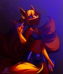 4_fingers anthro blue_eyes breasts clothed clothing female fingers fur hair midriff navel red_body red_fur red_hair smile solo neotheta canid canine fox mammal 2018 digital_media_(artwork) hi_res