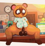 afternoon aloha_shirt anthro aroused balls balls_expansion belly big_balls big_butt big_penis bottomless bottomless_anthro bottomless_male brown_balls brown_body brown_glans brown_penis butt clock clothed clothing darkened_balls darkened_genitalia darkened_penis desk erection expansion facial_markings furniture genital_expansion genitals glans half-closed_eyes head_markings huge_balls humanoid_genitalia humanoid_penis leg_markings looking_at_genitalia looking_at_own_penis looking_at_penis looking_at_self looking_down male markings mask_(marking) multicolored_body narrowed_eyes office orange_body pattern_clothing pattern_shirt pattern_topwear penis penis_expansion saggy_balls shirt sitting slightly_chubby slightly_chubby_male socks_(marking) solo spread_legs spreading surprise table thick_thighs topwear two_tone_body vein wide_eyed bootydox animal_crossing nintendo tom_nook_(animal_crossing) canid canine mammal raccoon_dog tanuki animated short_playtime