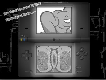 against_screen against_surface anthro anus ass_on_display big_butt bodily_fluids butt butt_focus cracked cracked_screen grey_body huge_butt looking_at_viewer male no_irises pixelated screencap screencap_background smug smug_face solo sweat sweaty_butt tail text white_eyes voreber nintendo nintendo_ds nintendo_ds_family nintendo_dsi the_june_archive_and_restoration_project fuzz_the_cat digital_creature felid mammal memory_virus 4:3 digital_media_(artwork) flipnote_studio_(artwork) hi_res