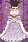 anthro biped black_eyes cape clothed clothing dress eyelashes female floppy_ears fully_clothed horn jewelry leaf looking_at_viewer outside pillar plant purple_clothing royalty smile solo standing text tree vines white_clothing petite-pumpkin undertale undertale_(series) toriel boss_monster_(undertale) bovid caprine mammal 2017 2:3 digital_media_(artwork) full-length_portrait hi_res portrait purple_theme signature