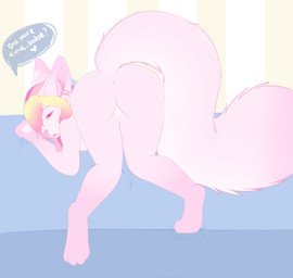 anthro anus beckoning biped butt dreadlocks female fur genitals gesture grabbing_sheets hair heart_symbol inviting looking_at_viewer looking_back markings multicolored_hair nude piercing pink_body pink_fur presenting presenting_hindquarters presenting_vulva question raised_tail rear_view solo tail vulva trashdog420 canid canine fennec_fox fox mammal true_fox absurd_res hi_res