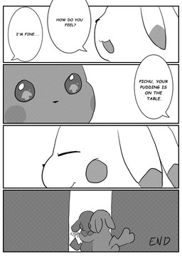 black_eyes blush comic_panel dialogue duo female feral kissing looking_at_viewer male male/female open_mouth simple_background text ganghandog nintendo pokemon pokemon_pokopia peakychu generation_1_pokemon pikachu pokemon_(species) comic comic_sans hi_res monochrome