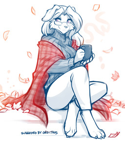 4_toes 5_fingers anthro autumn autumn_leaves barefoot bedding bent_legs beverage biped blanket bottomwear breasts cheek_tuft claws closed_smile clothed clothed_anthro clothed_female clothing container crossed_ankles cup digitigrade eyebrow_through_hair eyebrows eyewear facial_tuft falling_leaves feet female female_anthro finger_claws fingers floppy_ears front_view fully_clothed fully_clothed_anthro fully_clothed_female glasses hair holding_beverage holding_container holding_cup holding_object humanoid_hands iris leaf looking_aside mouth_closed pants pupils purple_eyes red_blanket simple_background sitting smile solo sweater text toe_claws toes topwear translucent translucent_hair tuft turtleneck wearing_glasses white_background conditional_dnp tom_fischbach twokinds erilas_(twokinds) canid canine canis domestic_dog keidran mammal 2025 digital_drawing_(artwork) digital_media_(artwork) english_text full-length_portrait hi_res partially_colored portrait sketch spot_color