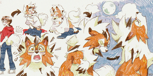 blush bodily_fluids bottomwear brown_body brown_fur clothing confusion denim denim_bottomwear denim_clothing ear_growth eyewear feral full_moon fur fur_growth glasses growth howl human_to_feral jacket jeans male moon multi_frame_sequence multicolored_body multicolored_fur night open_mouth outside pants sequential_arrow shirt shrinking size_transformation snout snout_growth solo species_transformation sweat sweatdrop tail tail_growth topwear transformation transformation_sequence undressing white_body white_fur velvaite nintendo pokemon canid canine canis generation_7_pokemon human lycanroc mammal midday_lycanroc pokemon_(species) wolf 2026 digital_drawing_(artwork) digital_media_(artwork) hi_res sequence