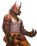 anthro chain_necklace clothed clothing jewelry looking_at_viewer male muscular muscular_male necklace red_eyes solo striped_body stripes vein veiny_muscles raymond158 raymond_(raymond158) canid canine mammal