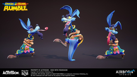 anthro armless balancing_on_tail beard belt belt_buckle black_background blue_beard blue_body blue_facial_hair blue_fur blue_tail brown_belt brown_clothing brown_footwear brown_shoes buckle cheek_tuft clothed clothed_anthro clothed_male clothing copyright_symbol eye_patch eyebrows eyewear facial_hair facial_tuft floating_eyebrows footwear fur happy jacket light logo long_ears long_tongue male male_anthro multicolored_body multicolored_fur open_clothing open_jacket open_mouth open_smile open_topwear pegleg pink_dress_shirt pink_tongue rope sharp_teeth shoes simple_background smile standing symbol tail teal_clothing teal_jacket teal_topwear teeth text thick_eyebrows tongue tongue_out topwear tuft two_tone_body two_tone_fur year yellow_sclera martin_elsaesser activision crash_bandicoot_(series) crash_team_rumble toys_for_bob ripper_roo kangaroo macropod mammal marsupial 16:9 2024 3d_(artwork) 3d_model_showcase autodesk_maya_(artwork) blender_(artwork) colored digital_media_(artwork) english_description english_text hi_res lighting marmoset_toolbag_(artwork) multiple_images official_art shaded substance_painter_(artwork) unreal_engine_(artwork) widescreen zbrush_(artwork)