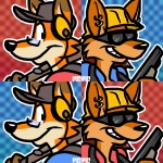 anthro checkered checkered_background clothing ear_piercing eyewear glasses goggles gun hat headgear headwear male pattern_background piercing ranged_weapon shotgun simple_background solo weapon weapon_on_shoulder portzebie team_fortress_2 valve engineer_(team_fortress_2) foxydude scout_(team_fortress_2) zoe_(foxydude) canid canine fox mammal 1:1 icon multiple_images