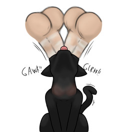 ambiguous_gender balls bestiality black_body black_fur bodily_fluids deep_throat disembodied_penis double_fellatio double_oral double_penetration ears_back fellatio feral feral_penetrated fur genitals group human_on_feral human_penetrating human_penetrating_feral interspecies larger_human larger_male male male/ambiguous male_on_feral neck_bulge oral oral_penetration penetration penile penis pivoted_ears saliva sex simple_background sitting size_difference smaller_ambiguous smaller_feral smaller_penetrated sound_effects tail tail_motion tongue tongue_out trio majika domestic_cat felid feline felis human mammal 2025 hi_res