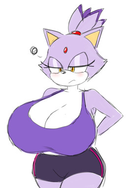 annoyed anthro athletic_wear big_breasts biped blush bottomwear breast_focus breasts camel_toe cleavage clothed clothing countershade_face countershade_torso countershading crop_top exercise_clothing eyelashes female forehead_gem frown gem glistening_eyelids hair hand_behind_back huge_breasts multicolored_body narrowed_eyes purple_body purple_hair shirt shorts shy solo standing three-quarter_view tied_hair topwear two_tone_body white_body wide_hips yellow_eyes momijizx sega sonic_the_hedgehog_(series) blaze_the_cat domestic_cat felid feline felis mammal 2022 digital_drawing_(artwork) digital_media_(artwork) hi_res portrait three-quarter_portrait