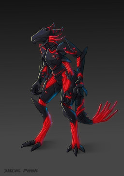 anthro armor claws fingers horn machine male nude simple_background solo standing hofi-peak android robot absurd_res digital_drawing_(artwork) digital_media_(artwork) hi_res