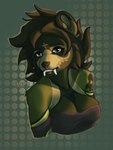 anthro breasts fangs female green_eyes looking_at_viewer simple_background solo tattoo teeth falcat bear mammal 3:4 digital_media_(artwork) hi_res portrait