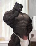 5_fingers abs anthro areola biceps big_bulge big_muscles biped black_body black_fur blue_eyes brush brushing brushing_teeth bulge claws clothing finger_claws fingers flaccid fur genitals holding_object huge_bulge huge_muscles humanoid_hands inside male muscular navel nipples paws pecs penis penis_base solo standing toothbrush towel underwear white_clothing white_underwear goroguro gage_the_panther felid mammal pantherine 2020 digital_drawing_(artwork) digital_media_(artwork) hi_res