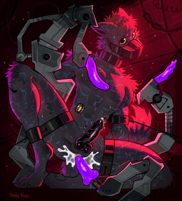 anal anal_penetration anthro bdsm binder_(restraint) black_collar black_penis bodily_fluids bondage bound collar dildo dildo_in_ass dildo_insertion fucking_machine genital_fluids genitals grey_body knot laboratory latex looking_at_viewer machine male muzzle_(object) muzzled object_in_ass overstimulation penetration penis precum restraints scientific_experiment sex_toy sex_toy_in_ass sex_toy_insertion solo spread_legs spreading sweat sweatdrop neysheli canid canine canis mammal wolf
