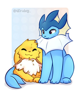 :3 ambiguous_gender blue_body blue_nose brown_nose duo ears_down eyes_closed feral fin fish_tail fur head_tuft looking_at_another lying nude on_front pivoted_ears quadruped sitting smile tail tail_around_partner tail_hug tuft yellow_body yellow_eyes yellow_fur 4friday nintendo pokemon eeveelution generation_1_pokemon jolteon pokemon_(species) vaporeon colored colored_sketch digital_drawing_(artwork) digital_media_(artwork) hi_res shaded sketch