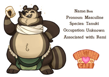 3_fingers 3_toes alcohol ambiguous_gender anthro beverage big_tail biped brown_body brown_fur brown_tongue cheek_tuft clothing dark_body dark_fur drunk eyes_closed facial_tuft fanny_pack feet fingers front_view fur holding_object markings multicolored_body multicolored_fur navel open_mouth open_smile overweight overweight_ambiguous overweight_anthro sharp_teeth simple_background smile solo standing striped_markings striped_tail stripes substance_intoxication tail tail_markings teeth text toes tongue tuft white_background wrappings conditional_dnp irootie heartthrob_cafe bon_(irootie) canid canine mammal raccoon_dog tanuki english_text full-length_portrait portrait