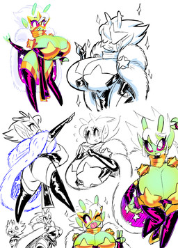 3_fingers antennae_(anatomy) armwear big_breasts big_butt breasts butt cleavage cloak clothed clothing cross-popping_vein curvy_figure eyes_closed eyewear female fingerless_gloves fingers gesture gloves green_body green_skin hair hand_gesture handwear horn huge_breasts humanoid_pointy_ears legwear looking_at_viewer not_furry pointy_ears purple_sclera simple_background skimpy solo standing thick_thighs thigh_highs tongue tongue_out v_sign voluptuous white_background white_eyes white_hair wide_hips theguywhodrawsalot sara_(theguywhodrawsalot) valerie_(theguywhodrawsalot) alien alien_humanoid horned_humanoid humanoid absurd_res hi_res