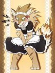 anthro barefoot blush clothed clothing countershading covering covering_crotch crossdressing dress embarrassed feet fur green_eyes maid_uniform male multicolored_body multicolored_fur solo uniform sirius_hoshi_s lifewonders tokyo_afterschool_summoners seth_(tas) canid canine canis jackal mammal 3:4 hi_res