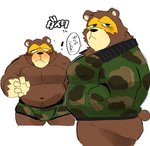 anthro blush bulge camo camo_clothing camo_print camo_underwear clothing kemono male musclegut muscular overweight overweight_anthro overweight_male pattern_clothing pattern_underwear simple_background solo text underwear white_background hyaku_(artist) animal_crossing nintendo ike_(animal_crossing) bear mammal 2021 japanese_text