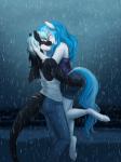 anthro blue_hair blush duo female hair holding_character horn male raining romantic romantic_couple water wet thecatnamedfish hasbro my_little_pony mythology bubble_lee_(character) fan_character cetacean dolphin equid equine horse hybrid mammal marine mythological_creature mythological_equine oceanic_dolphin orca pony toothed_whale unicorn together_(disambiguation) 2016 3:4 absurd_res hi_res story story_in_description