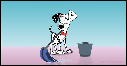 black_border black_spots border cleaning_tool feral fur heterochromatic_ears holding_cleaning_tool holding_mop holding_object male mop mopping solo spots toony water_bucket white_body white_fur insufferableoaf 101_dalmatian_street 101_dalmatians disney dylan_(101_dalmatians) canid canine canis dalmatian domestic_dog mammal hi_res