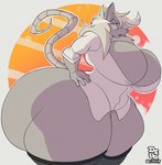 anthro big_breasts big_butt bottomless breasts butt cleavage clothed clothing female fur grey_body grey_fur hair hand_on_hip huge_breasts huge_butt huge_hips huge_thighs hyper hyper_butt hyper_hips hyper_thighs leggings legwear looking_at_viewer open_mouth shirt solo thick_thighs thigh_highs topwear white_hair wide_hips dedoarts final_fantasy final_fantasy_ix square_enix francine_(karps) burmecian mammal rodent