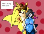 anthro breasts dialogue duo female fluffy fluffy_tail genitals hair holding_jewelry holding_necklace holding_object jewelry necklace nipples nude pussy shell_necklace surprised tail wings luigi-vaporeon nintendo pokemon eevee generation_1_pokemon generation_5_pokemon oshawott pokemon_(species)
