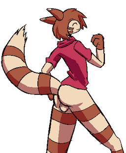 anthro anthrofied backsack balls bottomless clothed clothing fur genitals male pokemorph simple_background solo striped_body striped_fur stripes walking white_background dakuterooty nintendo pokemon furret generation_2_pokemon pokemon_(species) aliasing digital_media_(artwork) low_res