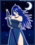 alternate_species big_breasts breasts cleavage clothed clothing female humanized melee_weapon not_furry solo sword text weapon zantyarz friendship_is_magic hasbro my_little_pony princess_luna_(mlp) human mammal hi_res url