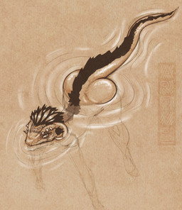 anthro ass_up big_butt butt fantasy feathers female floating glistening glistening_body glistening_skin high-angle_view horn jewelry nude outside partially_submerged scales solo suggestive swimming tail tail_feathers thick_thighs water waterscape wide_hips areye_(artist) microsoft the_elder_scrolls argonian scalie digital_media_(artwork) hi_res sketch