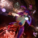 anthro areola balls big_breasts breasts candle crystal_ball erection genitals glowing glowing_eyes hair herm holding_object holding_potion horn huge_breasts intersex lips loose_feather magic magic_wand makeup nipples nude penis potion puffy_nipples quill red_eyes scroll smile solo summoning_circle thick_lips thick_penis thick_thighs wings anonymousfm mythology fan_character demon hybrid lagomorph leporid mammal mythological_creature rabbit 1:1 3d_(artwork) digital_media_(artwork) hi_res