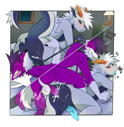 anal animal_genitalia animal_penis anthro anthro_on_anthro anthro_penetrated anthro_penetrating anthro_penetrating_anthro blue_body blue_eyes blue_penis bodily_fluids canine_genitalia canine_penis cum cum_in_ass cum_inside cum_splatter drooling duo ears_back erection from_behind_position fur genital_fluids genitals hair horn inside knot lying male male/male male_anthro male_penetrated male_penetrating male_penetrating_male mouth_closed narrowed_eyes nude on_back open_mouth oral orange_horn penetration penis pivoted_ears purple_body purple_fur purple_hair purple_penis rimming saliva sex side_view tongue tongue_out white_body white_fur white_hair princelykaden mythology arderg lavi canid canine dragon mammal mythological_creature mythological_scalie scalie alternate_version_at_source hi_res