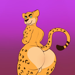 anthro backsack balls big_butt blue_eyes butt genitals looking_at_viewer male simple_background solo derickk76 felid leopard mammal pantherine 1:1 hi_res