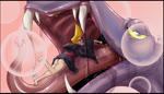 abstract_background ambiguous_gender barefoot blonde_hair blue_eyes blush bodily_fluids butt clothing drooling duo extreme_size_difference eyewear fangs feet feral forked_tongue glistening glistening_body hair imminent_vore in_mouth lidded_eyes male male/ambiguous mawplay on_tongue open_mouth purple_body purple_scales robe saliva saliva_string scales size_difference soft_vore sunglasses teeth tongue tongue_out vore yellow_sclera drawfee karina_farek cartoon_network drawfee_(copyright) johnny_bravo human mammal reptile scalie snake 7:4 animated no_sound short_playtime webm