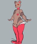 ambiguous_gender anthro arms_out brown_body featureless_chest featureless_crotch heart_symbol plushie pupils red_pupils smile solo standing surgical_suture teddy_bear torn_body unusual_pupils wide_hips yellow_eyes i_will_dance_only_if_the_beat_is_funky animate_inanimate 5:6 absurd_res hi_res