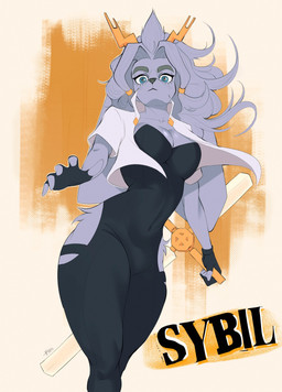 anthro antlers blue_eyes breasts cleavage clothed clothing cropped_topwear dream_breaker_(pseudoregalia) eyebrows female fingerless_gloves floppy_ears fur gloves grey_body grey_fur grey_hair hair handwear holding_object holding_weapon horn long_ears long_hair looking_at_viewer looking_down low-angle_view melee_weapon simple_background solo sword text thick_eyebrows thick_thighs tight_clothing twintails_(hairstyle) waist_tuft weapon vixarts pseudoregalia sybil_(pseudoregalia) ambiguous_species bovid caprine lagomorph mammal absurd_res digital_drawing_(artwork) digital_media_(artwork) hi_res portrait three-quarter_portrait