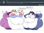 2018 3_toes 4:3 5_fingers anthro areola ask_blog barefoot batspid2 belly big_areola big_belly big_breasts big_butt big_nipples biped black_eyebrows black_eyes black_nose blonde_hair blue_body blue_bottomwear blue_clothing blue_fur blue_topwear bottomwear breasts brown_hair butt canid canine chloe_(batspid2) clothed clothing daughter_(lore) dialogue digital_drawing_(artwork) digital_media_(artwork) double_chin duo ear_markings english_text eva_(batspid2) exclamation_point eyebrow_through_hair eyebrows eyelashes eyes_closed feet female fingers flat_colors fox front_view fur glistening glistening_nose gloves_(marking) hair huge_areola huge_belly huge_breasts huge_butt huge_thighs hyper hyper_belly hyper_breasts hyper_butt hyper_hips hyper_thighs leg_markings love_handles mammal markings mature_anthro mature_female midriff morbidly_obese morbidly_obese_anthro morbidly_obese_female mother_(lore) mother_and_child_(lore) mother_and_daughter_(lore) multicolored_body multicolored_fur navel nipple_outline nipples obese obese_anthro obese_female open_mouth overweight overweight_anthro overweight_female parent_(lore) parent_and_child_(lore) parent_and_daughter_(lore) pattern_clothing pattern_underwear pink_areola pink_body pink_fur pink_nipples pink_tongue puffy_areola puffy_nipples purple_body purple_fur simple_background smile socks_(marking) spots spotted_clothing spotted_underwear standing tail tail_markings tail_tuft text thick_thighs three-quarter_view tight_clothing toes tongue topwear translucent translucent_hair tuft underwear underwear_only wardrobe_malfunction white_background white_body white_fur