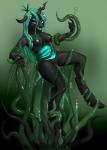 2014 absurd_res anthro anthrofied arthropod black_body bodily_fluids breasts changeling fangs female forked_tongue friendship_is_magic genitals green_eyes hair hasbro heart_symbol hi_res horn insect_wings long_hair looking_at_viewer my_little_pony nipples nude penetration pussy queen_chrysalis_(mlp) restrained saliva solo teeth tentacles thehashbaron tongue translucent translucent_tentacles vaginal vaginal_penetration wings
