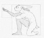 animal_genitalia anthro balls biped cotton_tail feet fully_sheathed fur genitals geometric_background kneeling male male_anthro nude nude_anthro nude_male on_one_knee open_palm sheath simple_background solo white_body white_fur resrabbutt lagomorph leporid mammal rabbit black_and_white digital_media_(artwork) hi_res monochrome shaded simple_shading