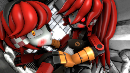 accessory bite biting_lip blush clothing cloud cloudy_sky duo female hair hair_accessory hand_on_chest joints looking_at_another looking_at_viewer machine male orange_eyes overalls ponytail red_hair sitting sitting_on_another sky small_mouth underwear ventilation white_body window bull3t team_fortress_2 valve valve_corporation dell_spencer mimi_sentry humanoid robot robot_humanoid 16:9 3d_(artwork) 4k absurd_res digital_media_(artwork) hi_res widescreen