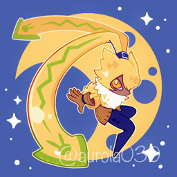 anthro bottomwear chibi clothing crescent_moon fluffy fluffy_chest fur gloves handwear long_ears male moon orange_eyes pants ponytail_ears shirtless small_waist solo yellow_body yellow_fur aurola030 bandai_namco digimon digimon_ghost_game digimon_(species) lagomorph leporid mammal rabbit symbareangoramon 1:1 hi_res