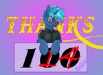 blue_hair eyewear feral glasses hair horn male milestone number overwritten red_eyes solo thank_you thank_you_message bydena hasbro my_little_pony mythology bydena_(character) fan_character equid equine mammal mythological_creature mythological_equine unicorn hi_res milestone_celebration