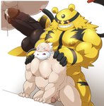 2023 abs absurd_res anthro balls beard big_dom_small_sub big_muscles big_nipples big_pecs big_penis black_body black_fur blush bodily_fluids cum cum_drip doggystyle dominant dominant_anthro dominant_male dripping duo ejaculation electivire erection facial_hair from_behind_position fur generation_4_pokemon genital_fluids genitals grin gym_leader hair hi_res holding_partner human human_on_anthro imminent_anal interspecies larger_anthro larger_male looking_pleasured maldu male male/male mammal mature_male multicolored_body multicolored_fur musclegut muscular muscular_anthro muscular_human muscular_male nintendo nipples nude open_mouth pecs penis pokemon pokemon_(species) pokephilia sex size_difference smaller_human smaller_male smile striped_body striped_fur stripes submissive submissive_human submissive_male sweat teeth wattson_(pokemon) white_hair yellow_body yellow_fur