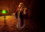 anthro biped brick_floor clothing female fur_trim_(clothing) glowing inside looking_at_viewer magic robe solo standing furrier mistress_frost felid feline hybrid mammal digital_media_(artwork) full-length_portrait hi_res portrait warm_colors