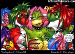 anthro blush breasts collar female group licking nipple_piercing nipples non-mammal_breasts non-mammal_nipples nude piercing spikes text tongue tongue_out drxii mario_bros nintendo kameko yuke_(drxii) blue_yoshi green_yoshi koopa orange_yoshi pink_yoshi red_yoshi reptile scalie yoshi url