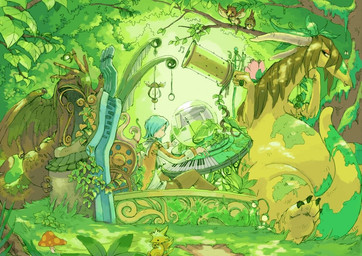 ambiguous_gender anthro fantasy feral forest forest_background gear group kemono keyboard_instrument male moss music musical_instrument nature nature_background piano plant tree trio kouchainu mythology dragon mythological_creature mythological_scalie scalie 2007