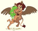 anthro barefoot brown_hair butt casual_nudity duo eyes_closed feathered_wings feathers feet female fluffy fluffy_tail flying fur green_hair hair horn hug loli long_ears long_hair male male/female nipples nude open_mouth outside simple_background slightly_chubby smile standing tail wings young young_anthro young_humanoid alonwoof defectivepaks glitternewt minorcoded politepuppet zeklullaby mythology freckles_(alonwoof) nyx_neferu demon felid humanoid mammal mythological_creature mythological_sphinx digital_media_(artwork) hi_res