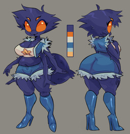4_arms anthro arthropod_abdomen big_breasts big_butt black_body black_fur boots bottomwear breasts butt cleavage clothed clothing color_swatch crop_top denim denim_bottomwear denim_clothing denim_shorts female footwear front_view fur hand_on_breast hand_on_leg hand_on_thigh high_heeled_boots high_heels huge_butt jacket midriff multi_arm multi_eye multi_limb navel non-mammal_breasts non-mammal_navel one-quarter_view open_clothing open_jacket open_topwear orange_eyes rear_view shirt shoes shorts slightly_chubby solo thick_thighs three-quarter_view topwear wide_hips spidernickels arachnid arthropod spider 2023 hi_res model_sheet