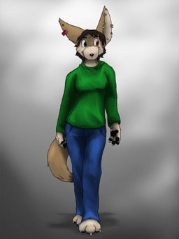 anthro bottomwear breasts brown_body brown_hair clothed clothed_anthro clothed_female clothing denim denim_bottomwear denim_clothing ear_piercing ear_ring female female_anthro front_view fully_clothed fully_clothed_anthro fully_clothed_female green_eyes grey_background hair heterochromia hoodie jeans pants pawpads paws piercing plushie red_eyes ring_piercing simple_background solo standing tan_body topwear white_background fennecfaux animate_inanimate canid canine fennec_fox fox living_plushie mammal true_fox 3:4 hi_res